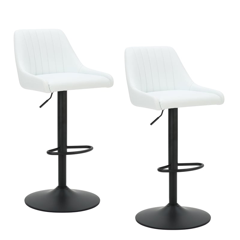 Pemberly Row Faux Leather Adjustable Stool with Swivel Set of 2 White and Black