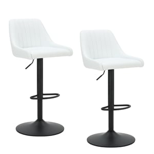 Pemberly Row Faux Leather Adjustable Stool with Swivel Set of 2 White and Black