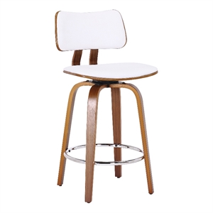 Pemberly Row Faux Leather & Wood 26&quot Counter Stool with Swivel White & Walnut