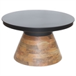 Pemberly Row Modern Metal Solid Wood Round Coffee Table Black Walnut