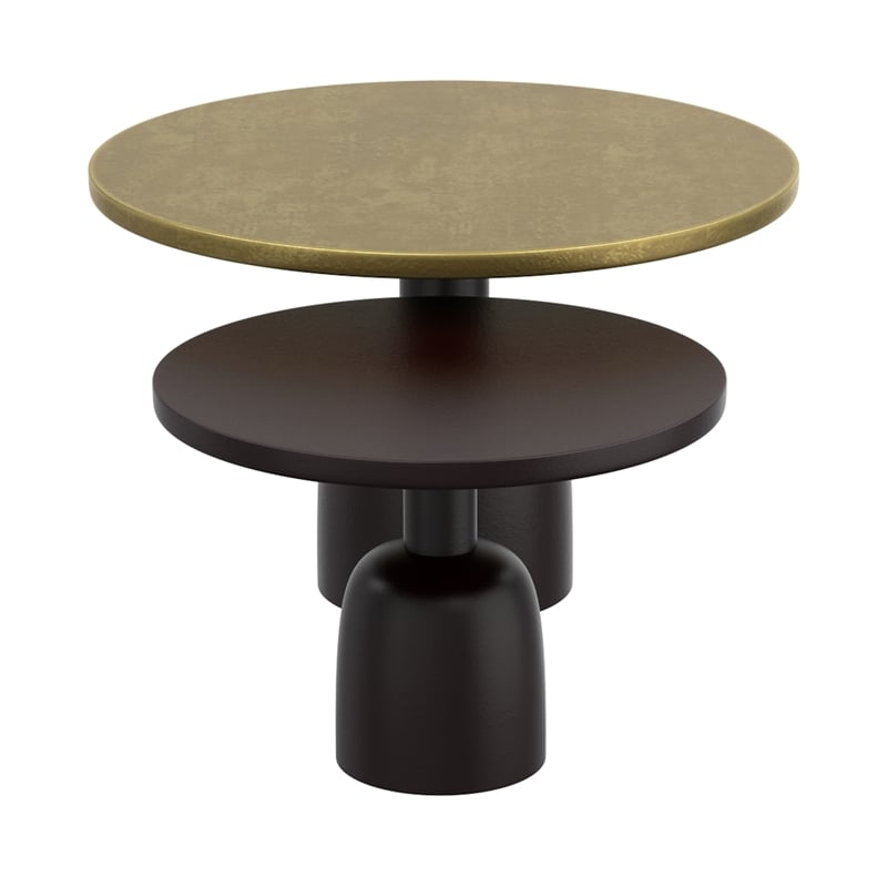 Pemberly Row Industrial Chic Cast Aluminum 2pc Round Coffee Table Set Gold Black