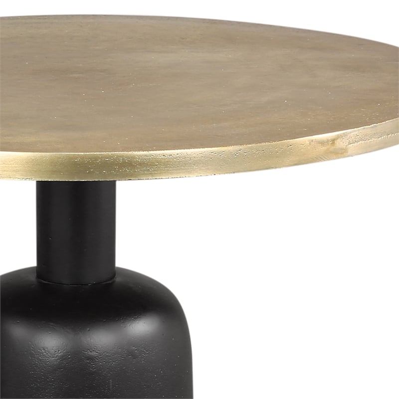 Pemberly Row Industrial Chic Cast Aluminum 2pc Round Coffee Table Set Gold Black