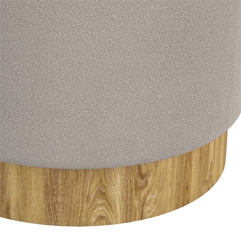 Pemberly Row Modern Fabric Round Storage Ottoman Gray Natural