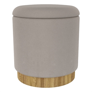 Pemberly Row Modern Fabric Round Storage Ottoman Gray Natural