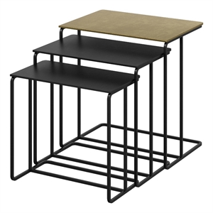 Pemberly Row Industrial Cast Aluminum 3Pc Accent Table Set Antique Gold Black