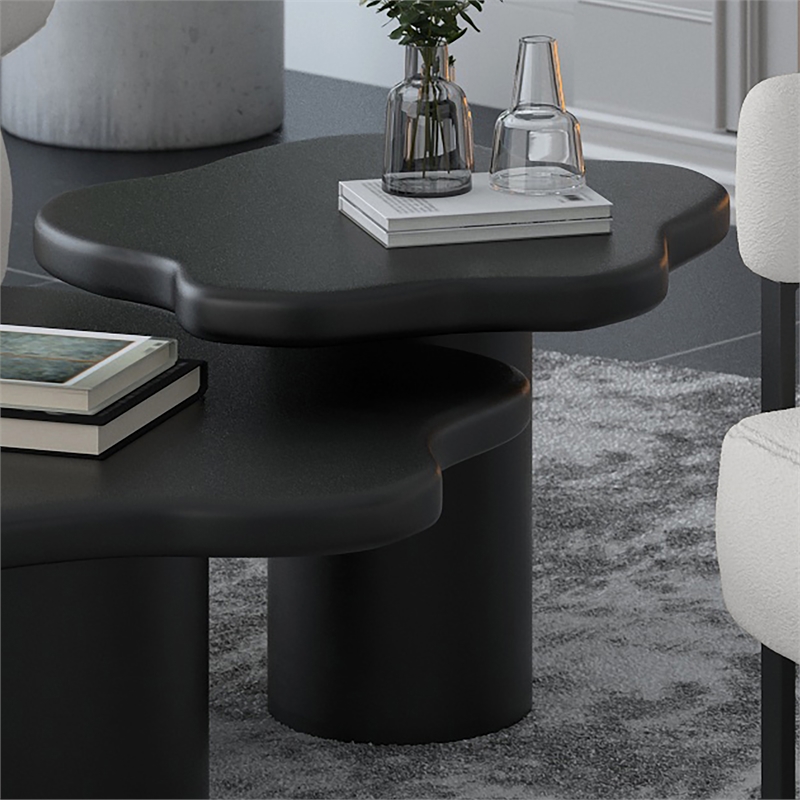 Pemberly Row Mid-Century Modern Solid Wood Large Coffee Table Black