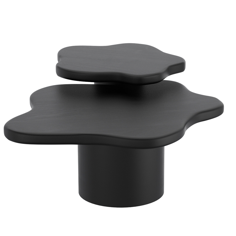 Pemberly Row Contemporary 2pc Coffee Table Set in Black Finish