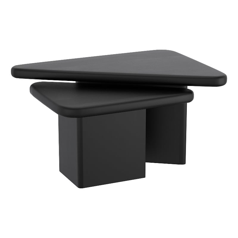 Pemberly Row Mid-Century Modern Solid Wood 2pc Coffee Table Set Black