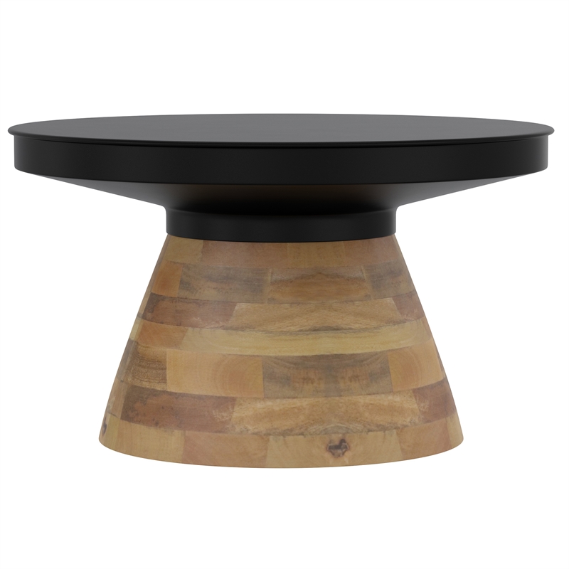 Pemberly Row Contemporary 2pc Coffee Table Set Black with Walnut