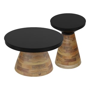 Pemberly Row Contemporary 2pc Coffee Table Set Black with Walnut