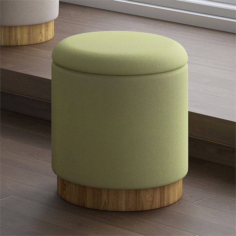 Pemberly Row Modern Fabric Round Storage Ottoman Green Natural