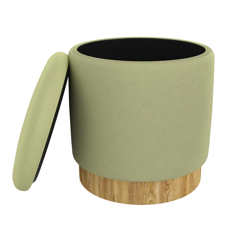 Pemberly Row Modern Fabric Round Storage Ottoman Green Natural