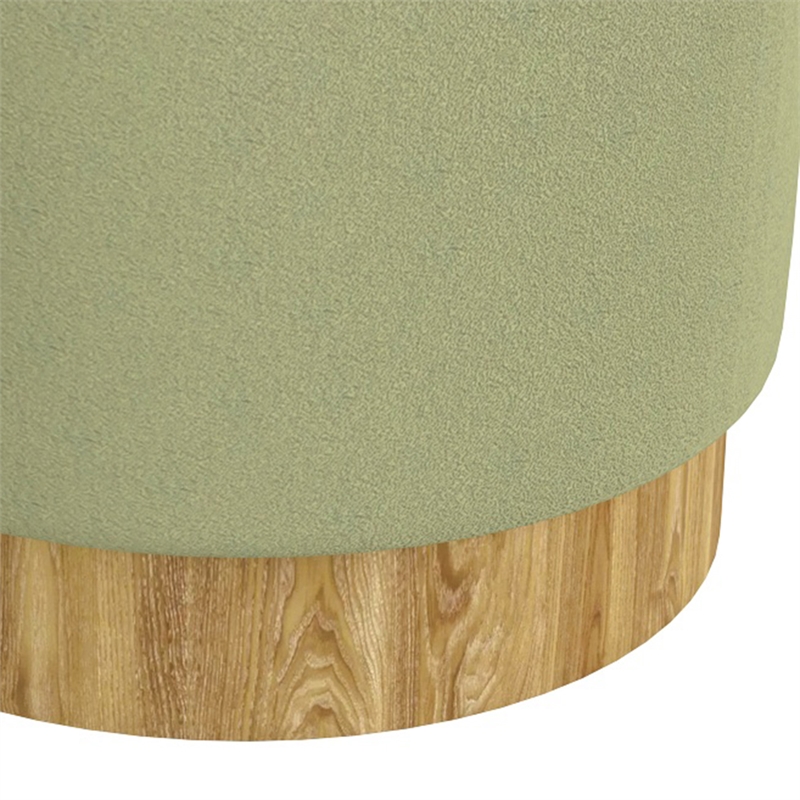 Pemberly Row Modern Fabric Round Storage Ottoman Green Natural