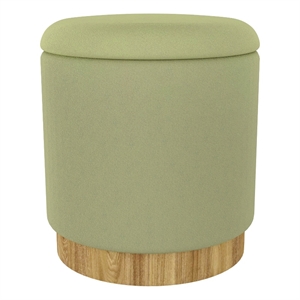 Pemberly Row Modern Fabric Round Storage Ottoman Green Natural