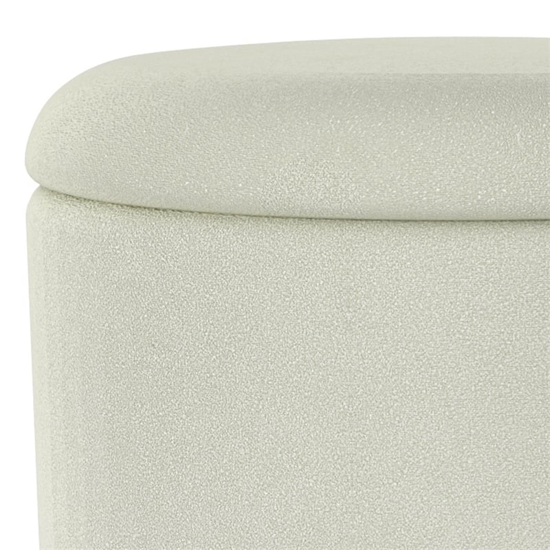 Pemberly Row Modern Fabric Round Storage Ottoman White Natural
