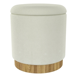 Pemberly Row Modern Fabric Round Storage Ottoman White Natural