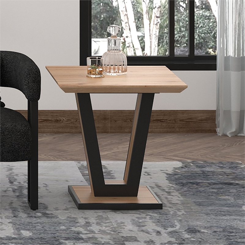 Pemberly Row Contemporary MDF Metal Accent Table Natural Black