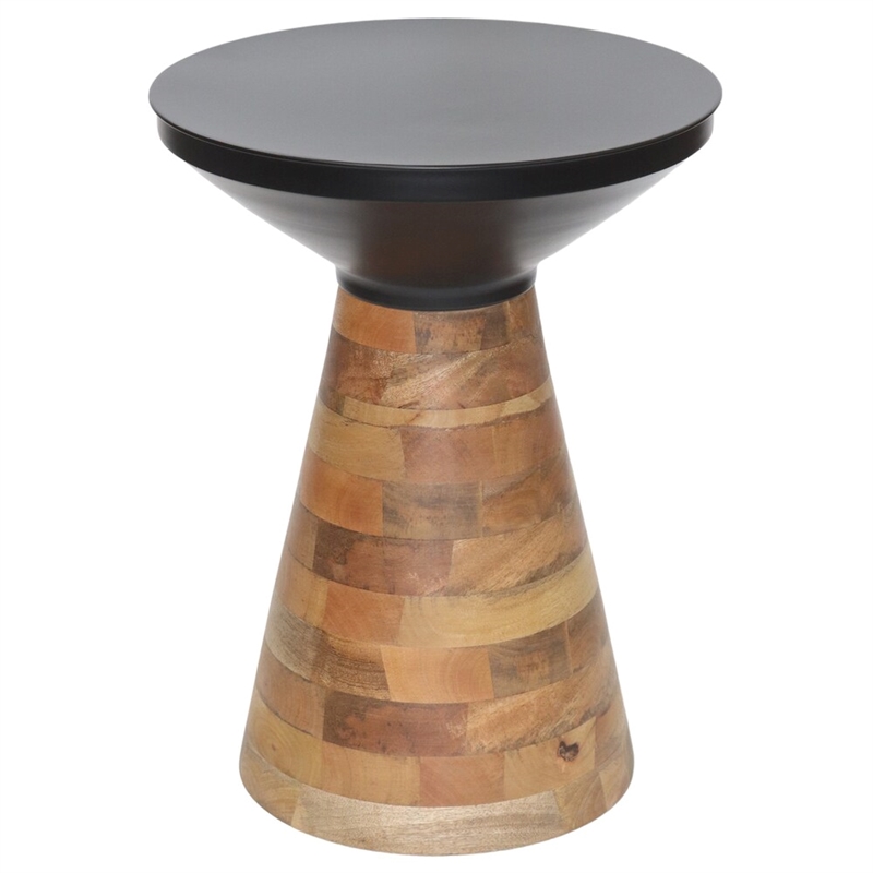 Pemberly Row Modern Metal Solid Wood Accent Table Black Walnut