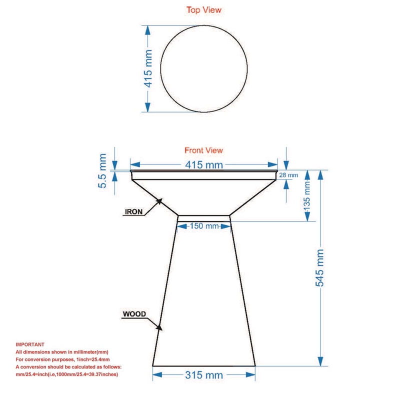 Pemberly Row Modern Metal Solid Wood Accent Table Black Walnut
