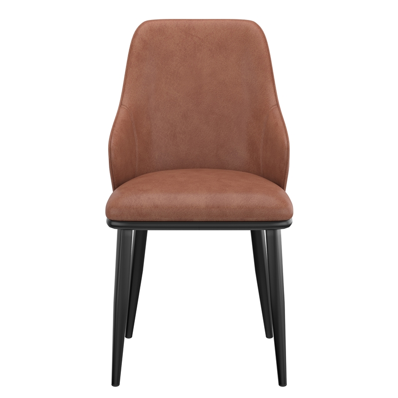 Pemberly Row Faux Leather Metal Dining Chair Faux Leather Set of 2 Saddle Black