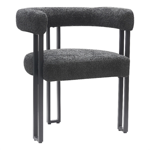 Pemberly Row Contemporary Boucle Fabric Dining Chair Set of 2 Charcoal Black
