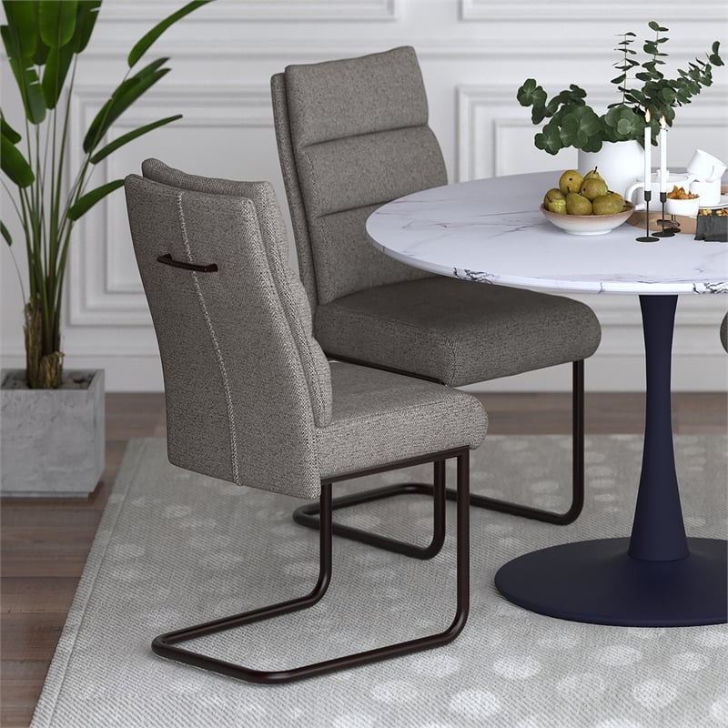 Pemberly Row Modern Fabric Metal Dining Chair Set of 2 Charcoal Black