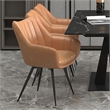 Pemberly Row Faux Leather Metal Swivel Dining Accent Chair Set of 2 Camel Black