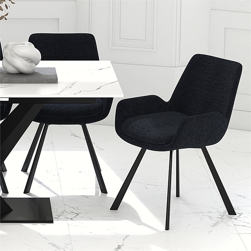 Pemberly Row Modern Fabric Metal Swivel Dining Chair Set of 2 Black Black