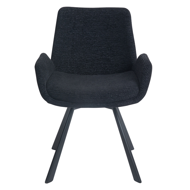 Pemberly Row Modern Fabric Metal Swivel Dining Chair Set of 2 Black Black