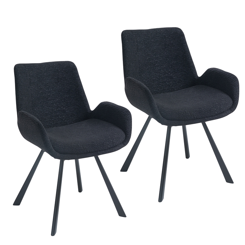 Pemberly Row Modern Fabric Metal Swivel Dining Chair Set of 2 Black Black