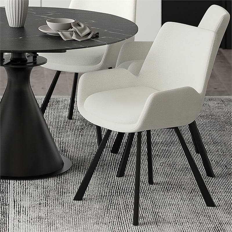 Pemberly Row Modern Fabric Metal Swivel Dining Chair Set of 2 Ivory Black