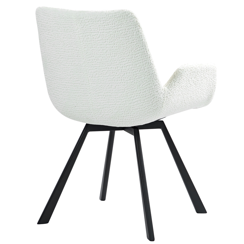 Pemberly Row Modern Fabric Metal Swivel Dining Chair Set of 2 Ivory Black