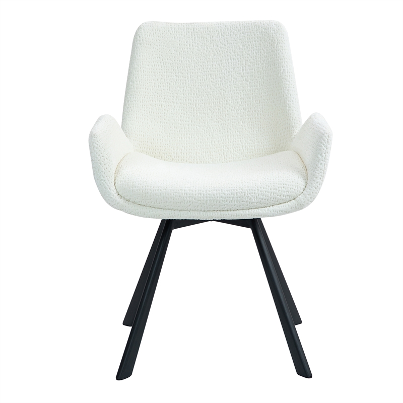 Pemberly Row Modern Fabric Metal Swivel Dining Chair Set of 2 Ivory Black