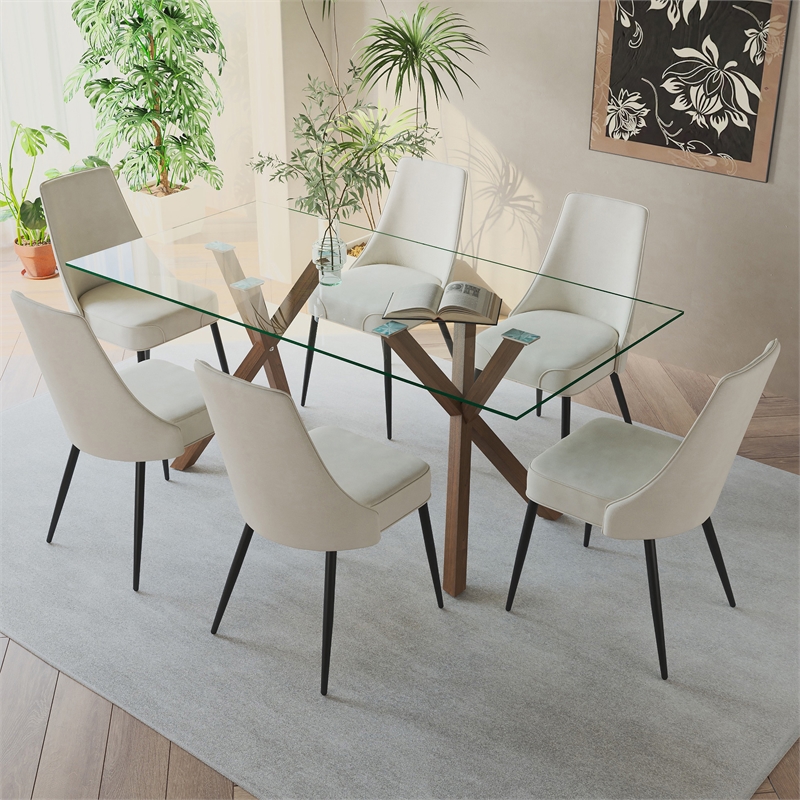Pemberly Row Modern Fabric Metal Dining Chair Fabric Set of 2 Beige Black