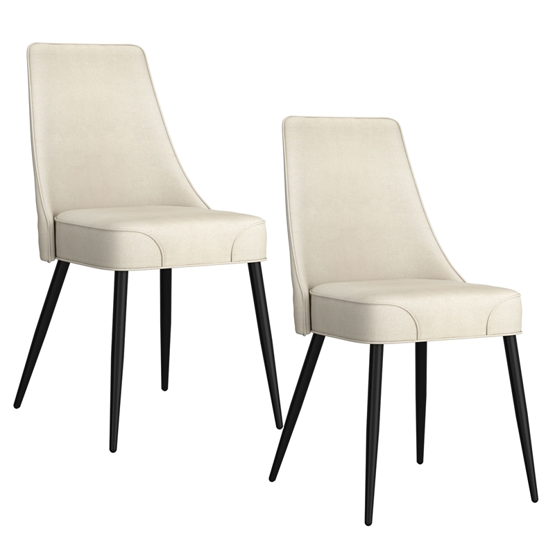 Pemberly Row Modern Fabric Metal Dining Chair Fabric Set of 2 Beige Black