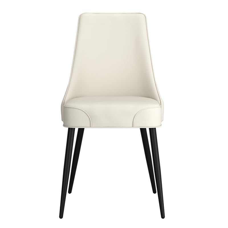 Pemberly Row Faux Leather Metal Dining Chair Faux Leather Set of 2 Beige Black