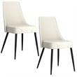 Pemberly Row Faux Leather Metal Dining Chair Faux Leather Set of 2 Beige Black