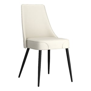 Pemberly Row Faux Leather Metal Dining Chair Faux Leather Set of 2 Beige Black