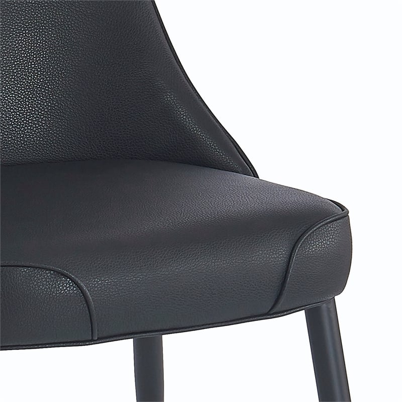 Pemberly Row Faux Leather Metal Dining Chair Faux Leather Set of 2 Black Black
