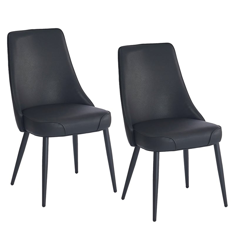Pemberly Row Faux Leather Metal Dining Chair Faux Leather Set of 2 Black Black