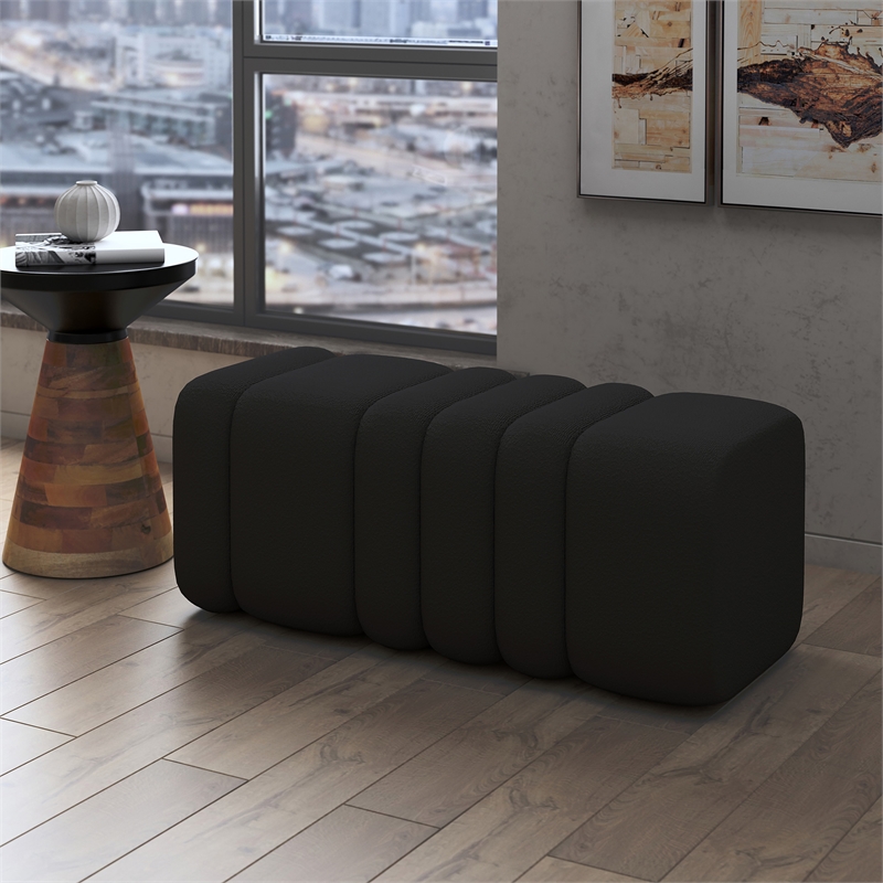 Pemberly Row Contemporary Boucle Fabric Large Ottoman Bench Black