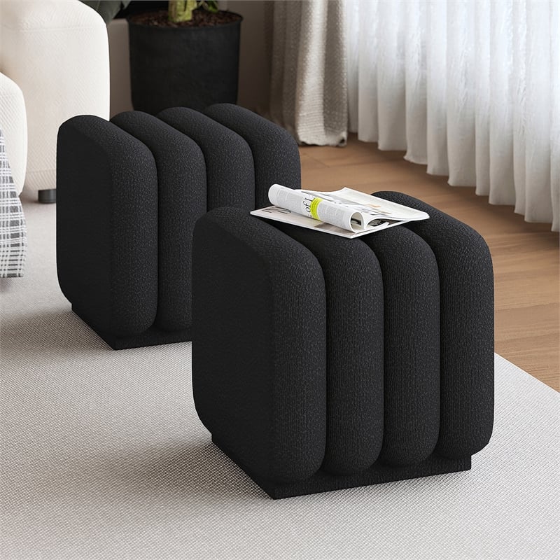 Pemberly Row Contemporary Boucle Fabric Small Square Ottoman Black