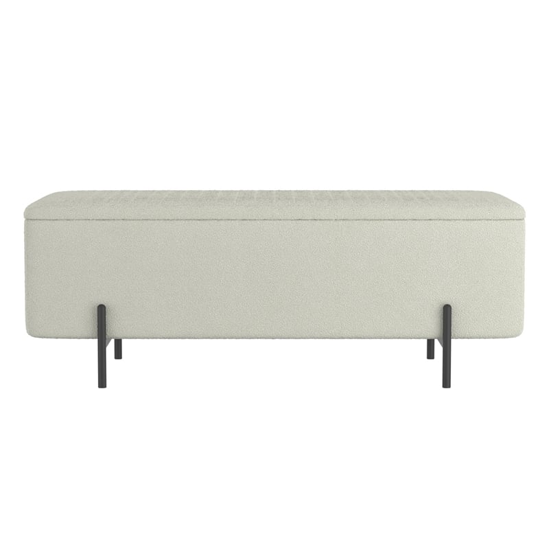 Pemberly Row Modern Fabric Metal Storage Ottoman Bench White Black