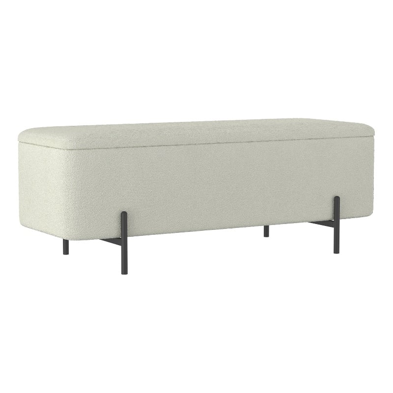Pemberly Row Modern Fabric Metal Storage Ottoman Bench White Black