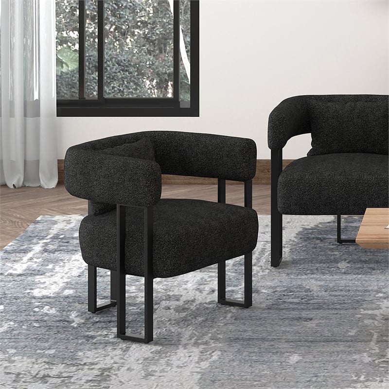 Pemberly Row Contemporary Boucle Fabric Accent Chair Charcoal Black