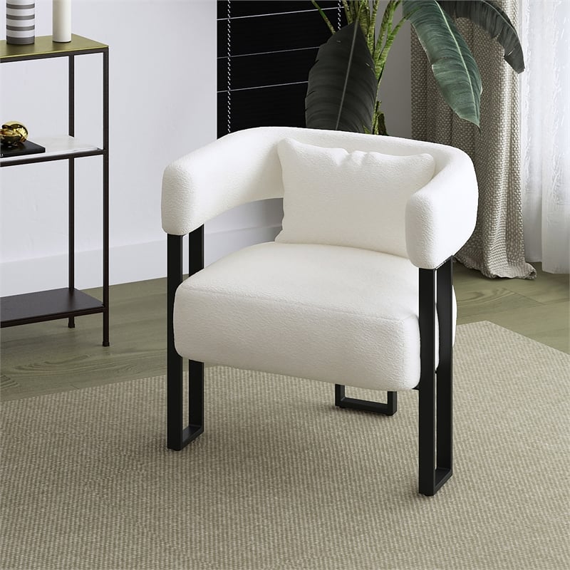 Pemberly Row Contemporary Boucle Fabric Accent Chair Ivory Black