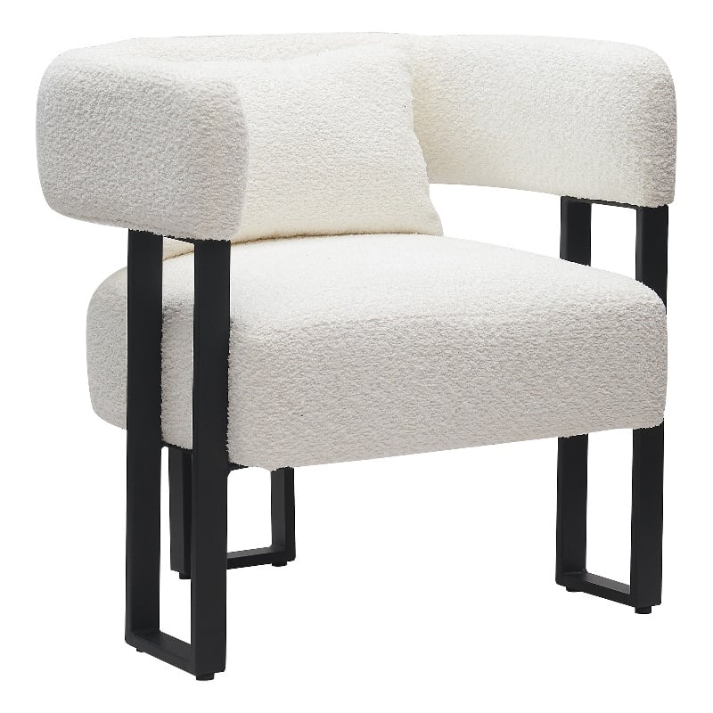 Pemberly Row Contemporary Boucle Fabric Accent Chair Ivory Black