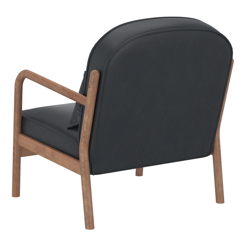 Pemberly Row Mid-Century Faux Leather Solid Wood Accent Chair Black Walnut
