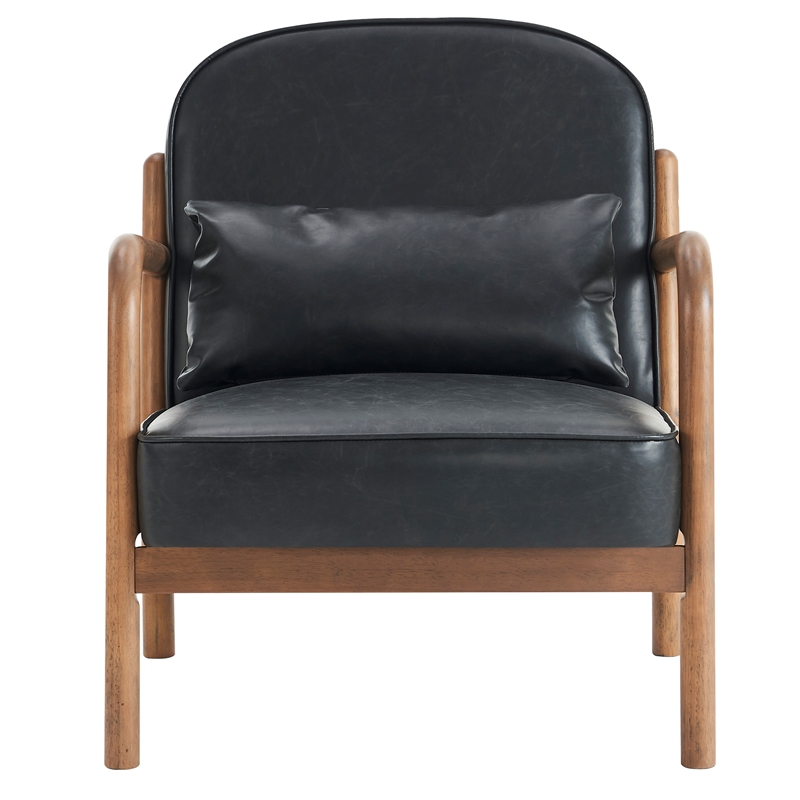 Pemberly Row Mid-Century Faux Leather Solid Wood Accent Chair Black Walnut