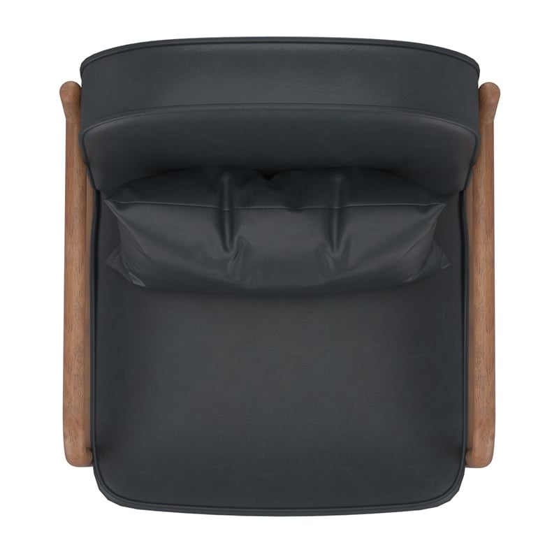 Pemberly Row Mid-Century Faux Leather Solid Wood Accent Chair Black Walnut